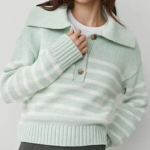 Ann Taylor NWT Lt Green and White Striped Sweater PL